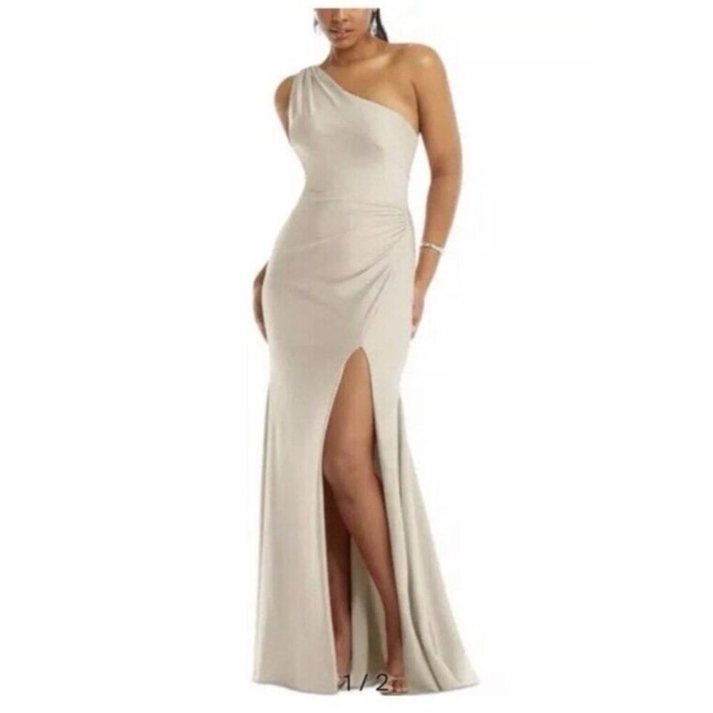 Anthropologie Cynthia & Sahar Champagne One Shoulder Formal Long Gown XXL NWT